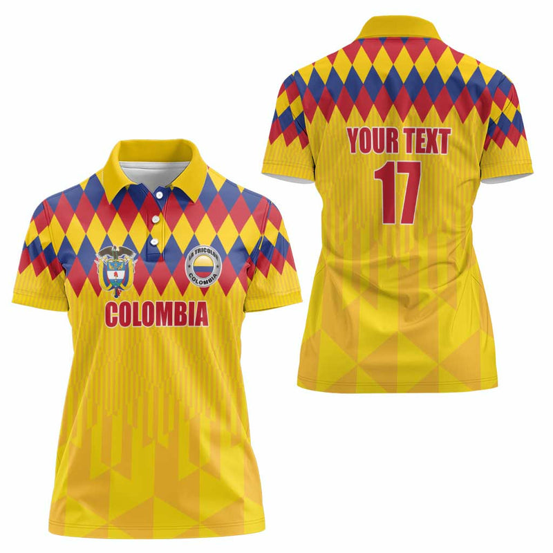 Custom Colombia Football Retro Yellow Style Women Polo Shirt