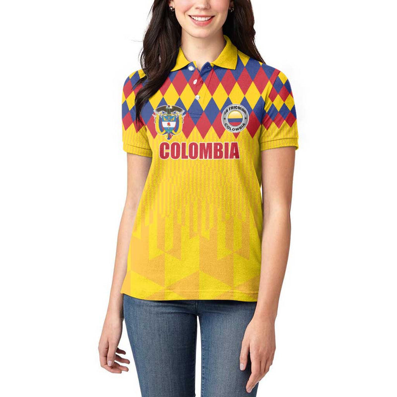 Custom Colombia Football Retro Yellow Style Women Polo Shirt