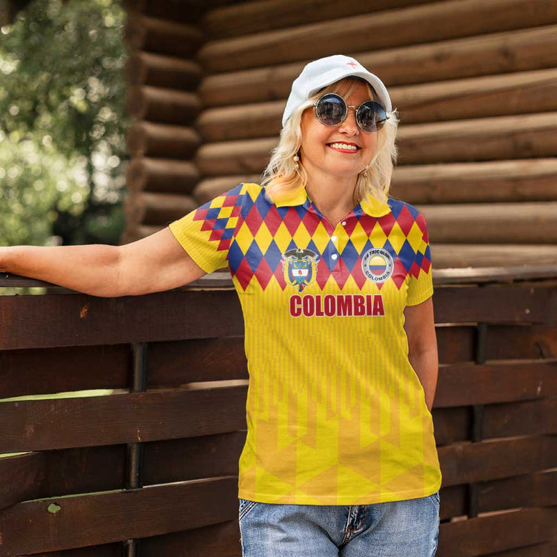 Custom Colombia Football Retro Yellow Style Women Polo Shirt