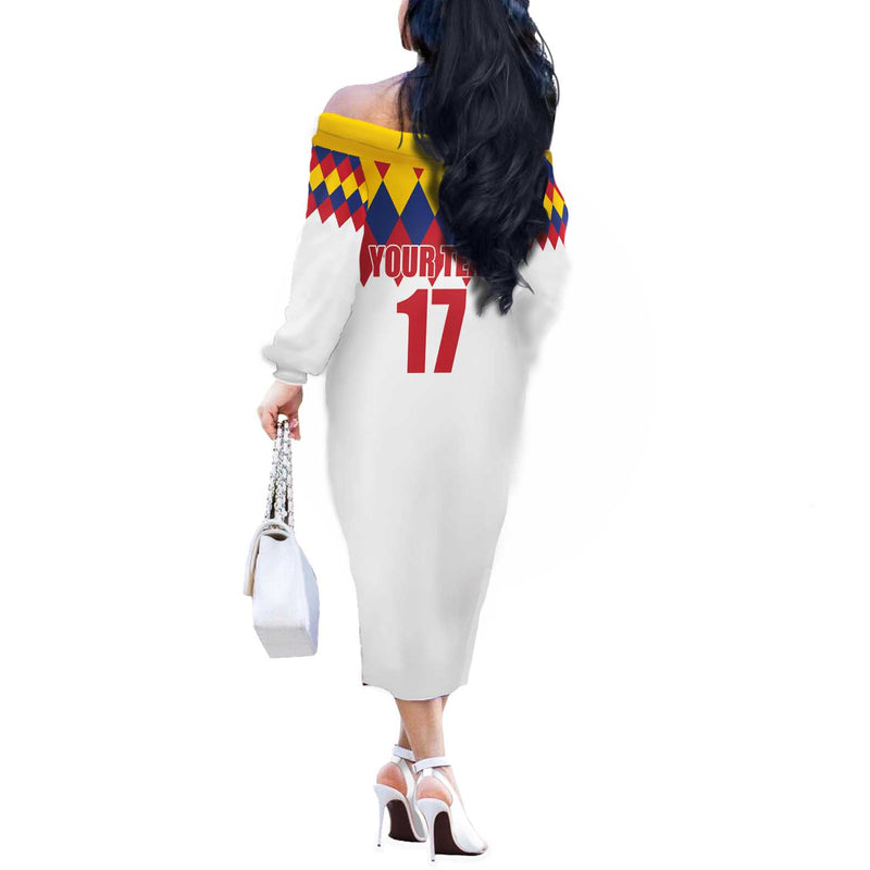 Custom Colombia Football Retro White Style Off The Shoulder Long Sleeve Dress