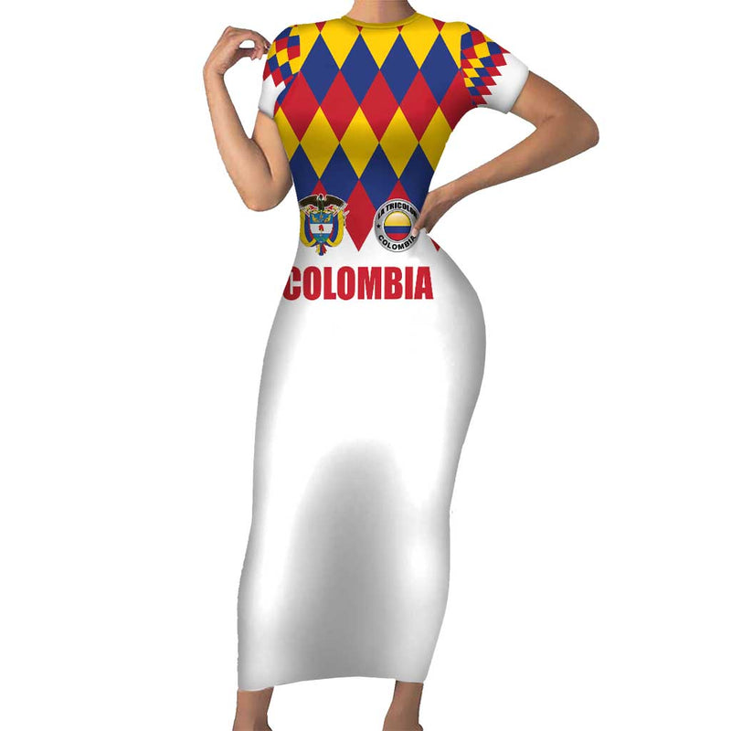 Custom Colombia Football Retro White Style Short Sleeve Bodycon Dress