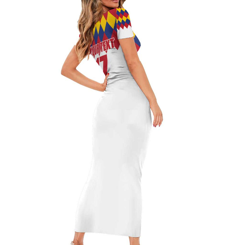 Custom Colombia Football Retro White Style Short Sleeve Bodycon Dress