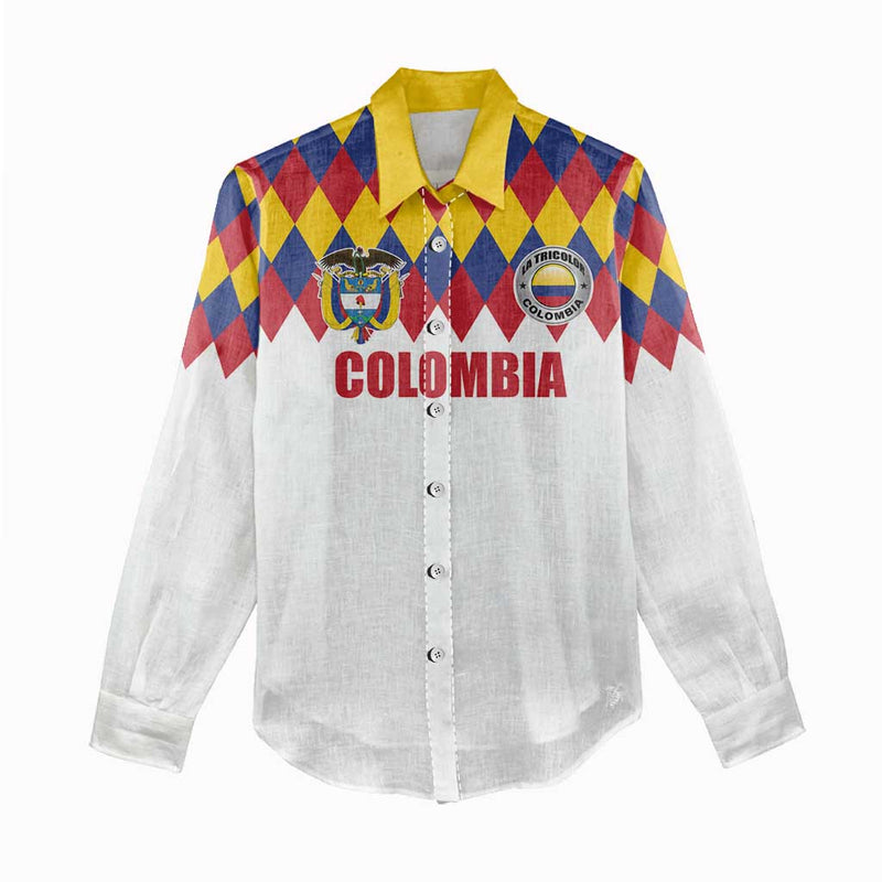 Custom Colombia Football Retro White Style Women Casual Shirt