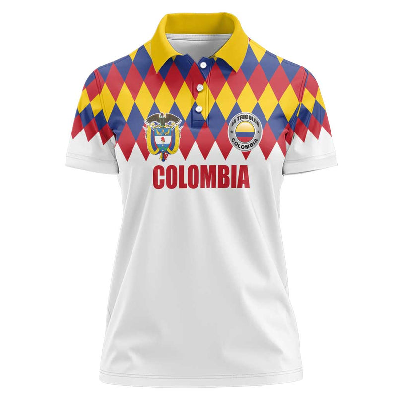 Custom Colombia Football Retro White Style Women Polo Shirt
