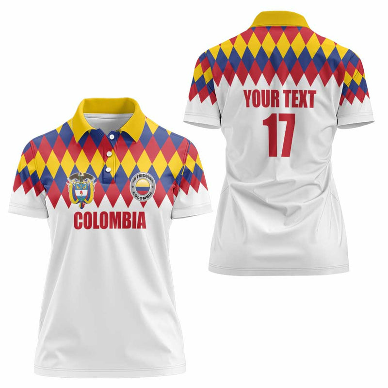 Custom Colombia Football Retro White Style Women Polo Shirt