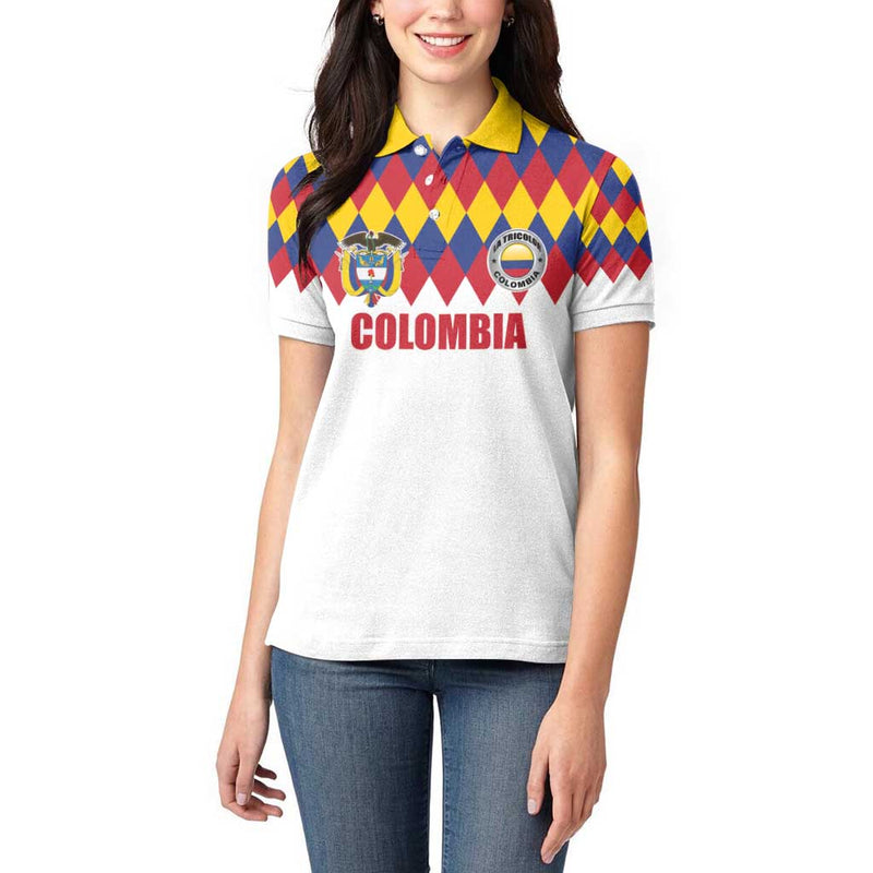 Custom Colombia Football Retro White Style Women Polo Shirt