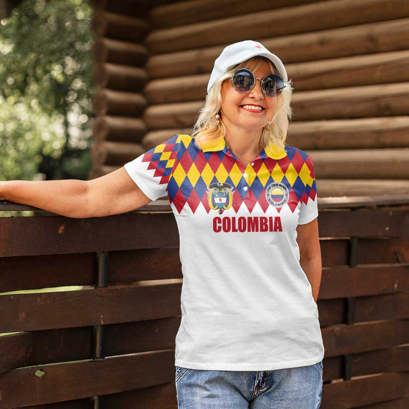 Custom Colombia Football Retro White Style Women Polo Shirt