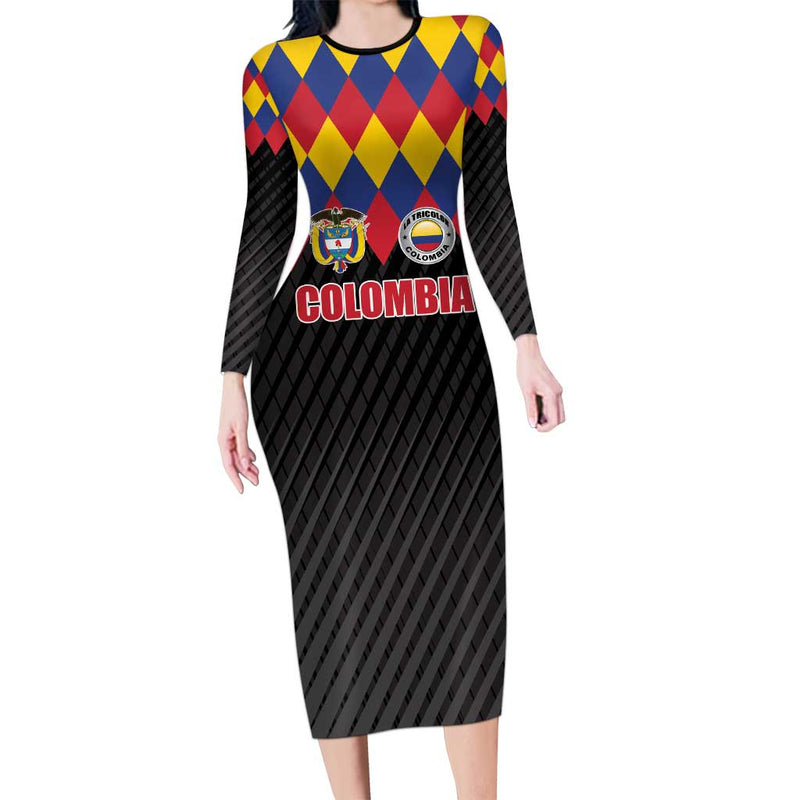 Custom Colombia Football Retro Black Style Long Sleeve Bodycon Dress