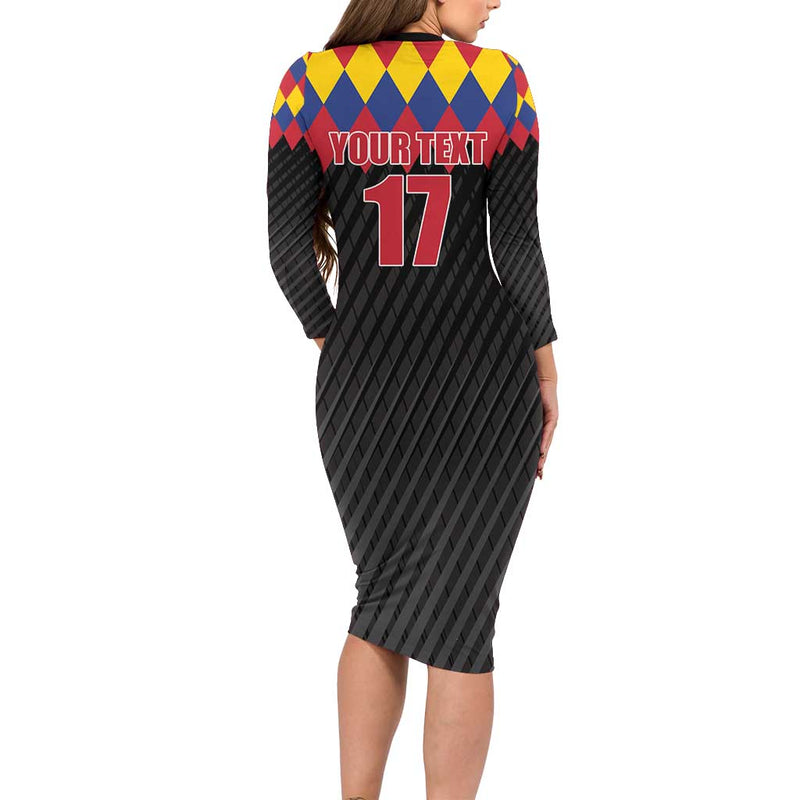 Custom Colombia Football Retro Black Style Long Sleeve Bodycon Dress