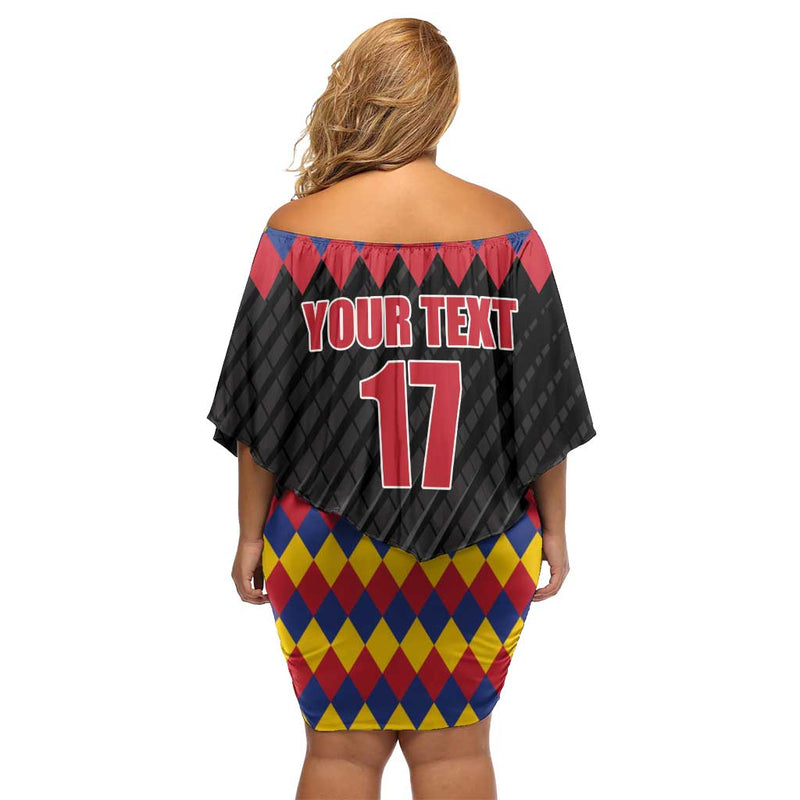 Custom Colombia Football Retro Black Style Off Shoulder Short Dress
