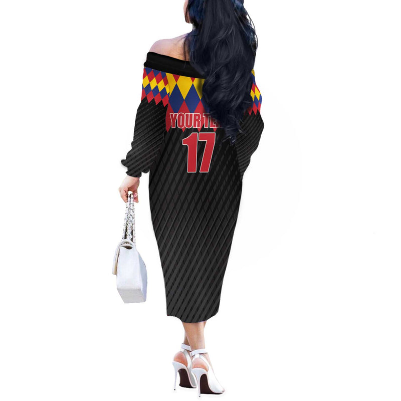 Custom Colombia Football Retro Black Style Off The Shoulder Long Sleeve Dress