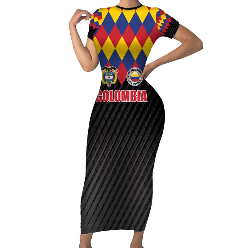 Custom Colombia Football Retro Black Style Short Sleeve Bodycon Dress