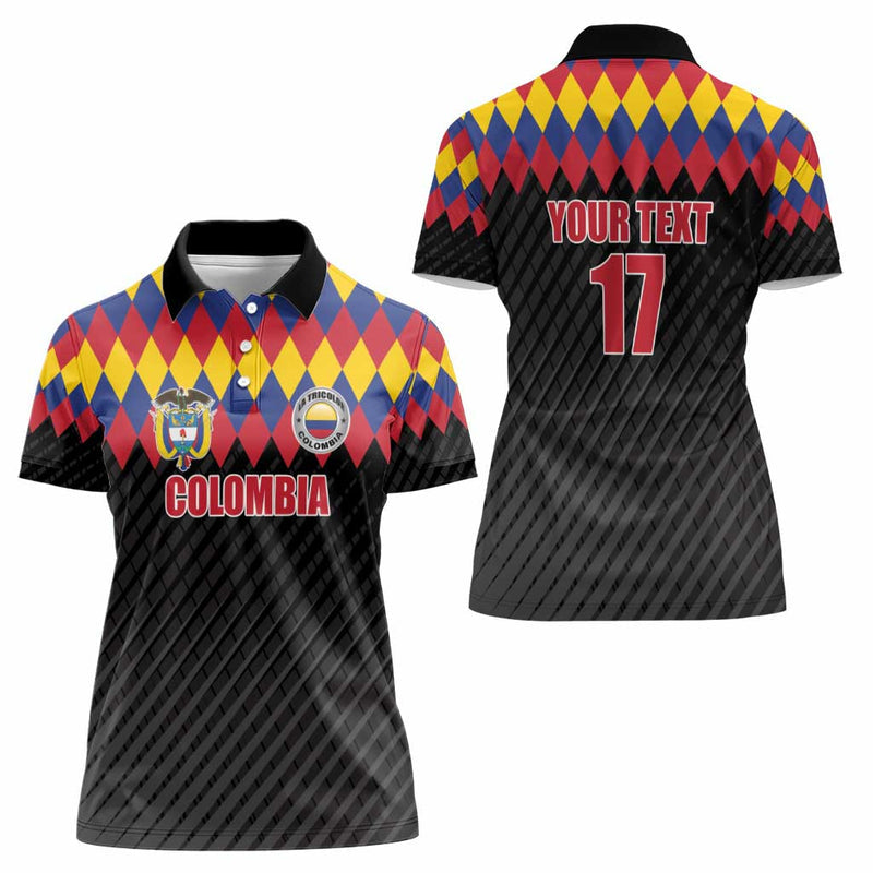 Custom Colombia Football Retro Black Style Women Polo Shirt