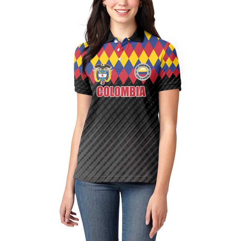 Custom Colombia Football Retro Black Style Women Polo Shirt
