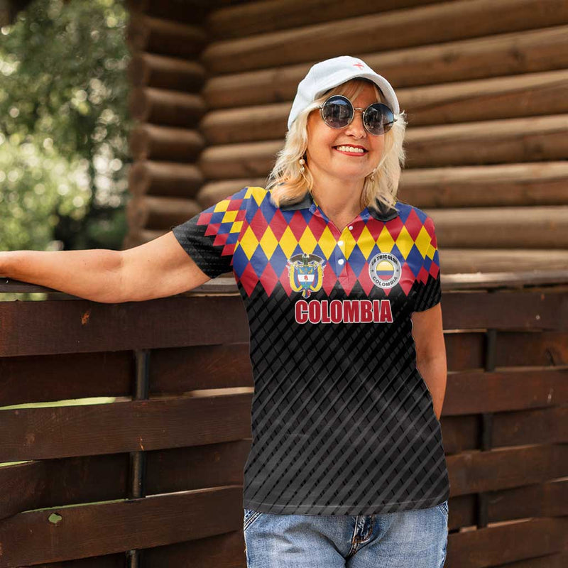 Custom Colombia Football Retro Black Style Women Polo Shirt