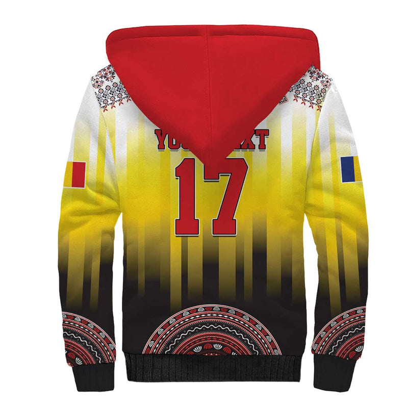 Custom Romania Football Go Champions Romanian Traditional Patern Sherpa Hoodie