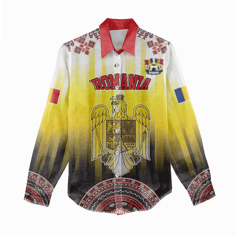 Custom Romania Football Go Champions Romanian Traditional Patern Women Casual Shirt