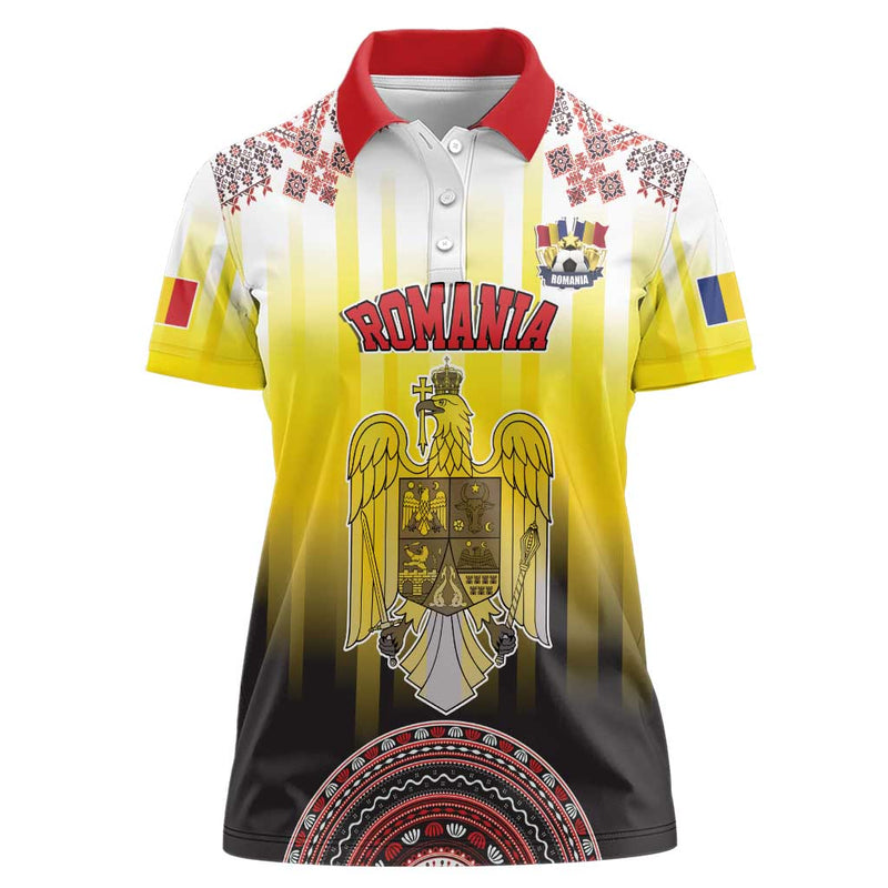 Custom Romania Football Go Champions Romanian Traditional Patern Women Polo Shirt