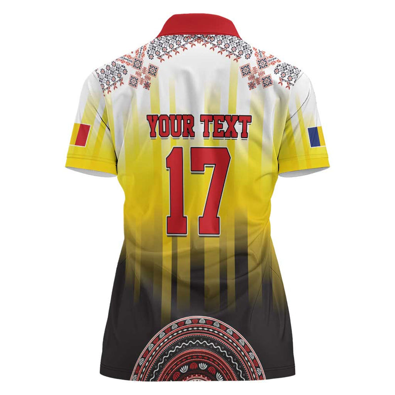 Custom Romania Football Go Champions Romanian Traditional Patern Women Polo Shirt