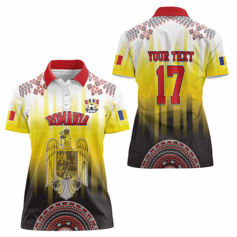 Custom Romania Football Go Champions Romanian Traditional Patern Women Polo Shirt