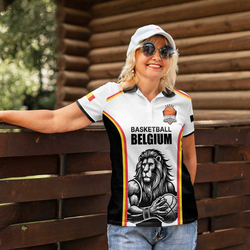 Custom Belgium Basketball Lion Mascot Sporty Style Women Polo Shirt