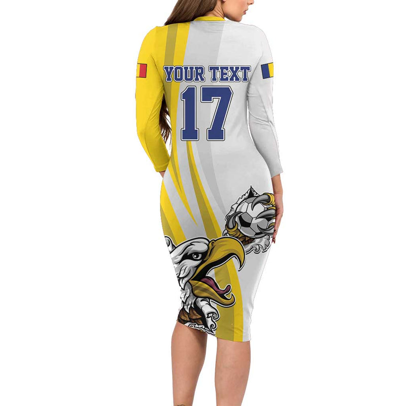 Custom Romania Football With Eagle Mascot Sporty Style Long Sleeve Bodycon Dress
