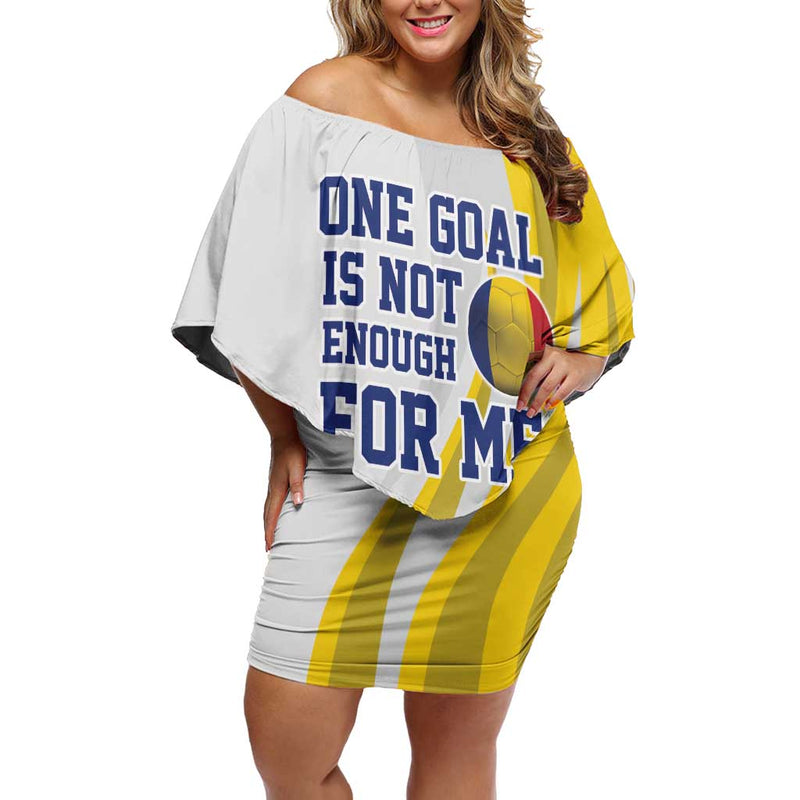 Custom Romania Football With Eagle Mascot Sporty Style Off Shoulder Short Dress
