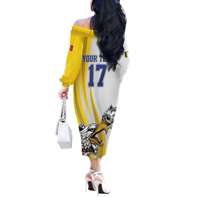 Custom Romania Football With Eagle Mascot Sporty Style Off The Shoulder Long Sleeve Dress