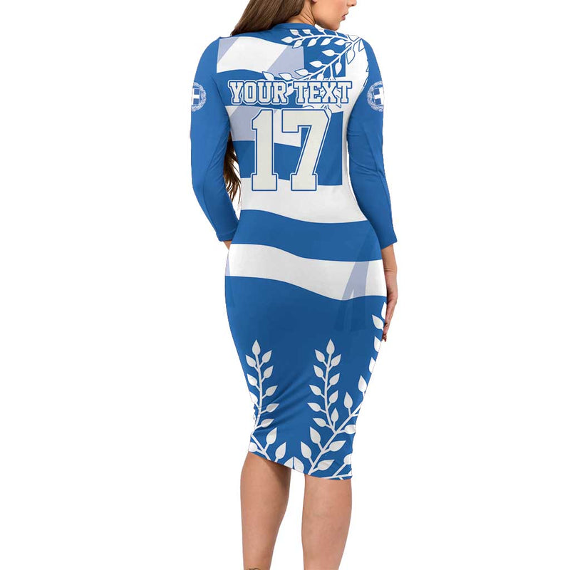 Custom Greece Basketball Sporty Style With Laurel Long Sleeve Bodycon Dress