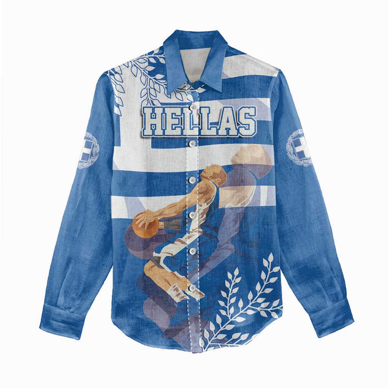 Custom Greece Basketball Sporty Style with Laurel Women Casual Shirt