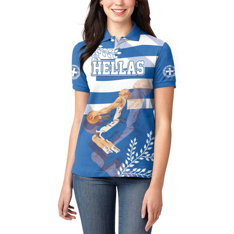 Custom Greece Basketball Sporty Style with Laurel Women Polo Shirt