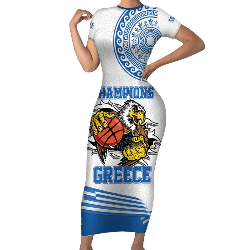 Custom Greece Basketball Champions Sporty Style With Eagle Mascot Short Sleeve Bodycon Dress
