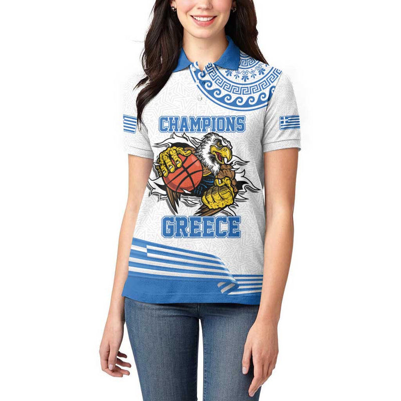 Custom Greece Basketball Champions Sporty Style with Eagle Mascot Women Polo Shirt