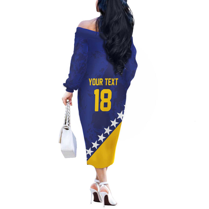 Custom Bosnia And Herzegovina Football Go Champion Sporty Style Off The Shoulder Long Sleeve Dress