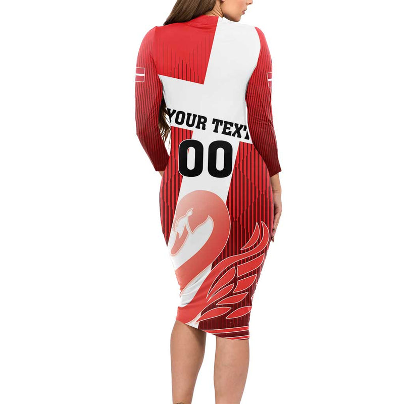 Custom Denmark Football Mute Swan Long Sleeve Bodycon Dress