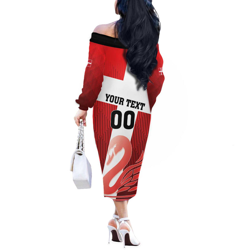 Custom Denmark Football Mute Swan Off The Shoulder Long Sleeve Dress