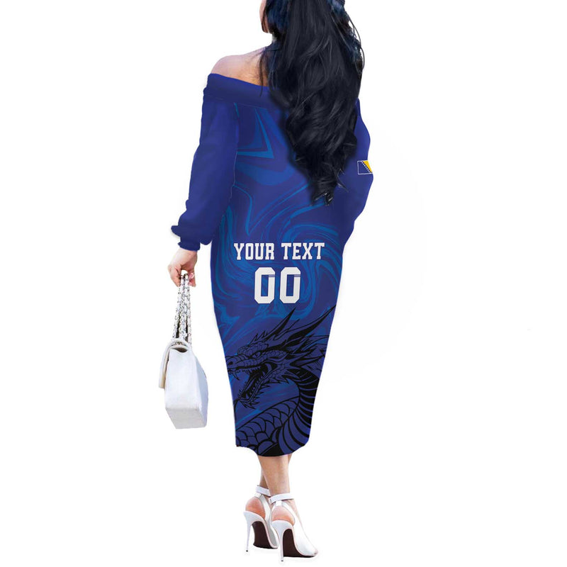 Custom Bosnia And Herzegovina Football The Dragons Go Champions Off The Shoulder Long Sleeve Dress