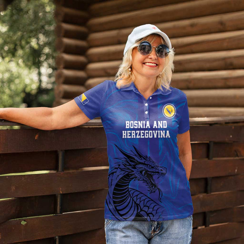 Custom Bosnia and Herzegovina Football The Dragons Go Champions Women Polo Shirt