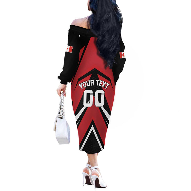Custom Canada Hockey Black Bear Playing Ice Hockey Off The Shoulder Long Sleeve Dress