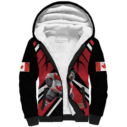 Custom Canada Hockey Black Bear Playing Ice Hockey Sherpa Hoodie