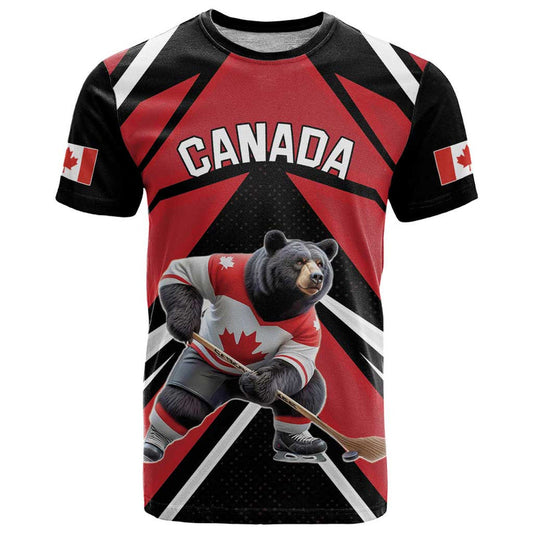 Custom Canada Hockey Black Bear Playing Ice Hockey T Shirt