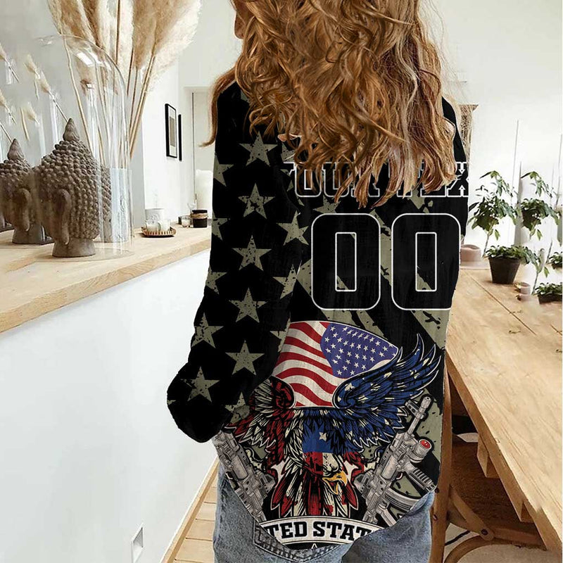 Custom Remembrance Day American Eagle With USA Flags Women Casual Shirt