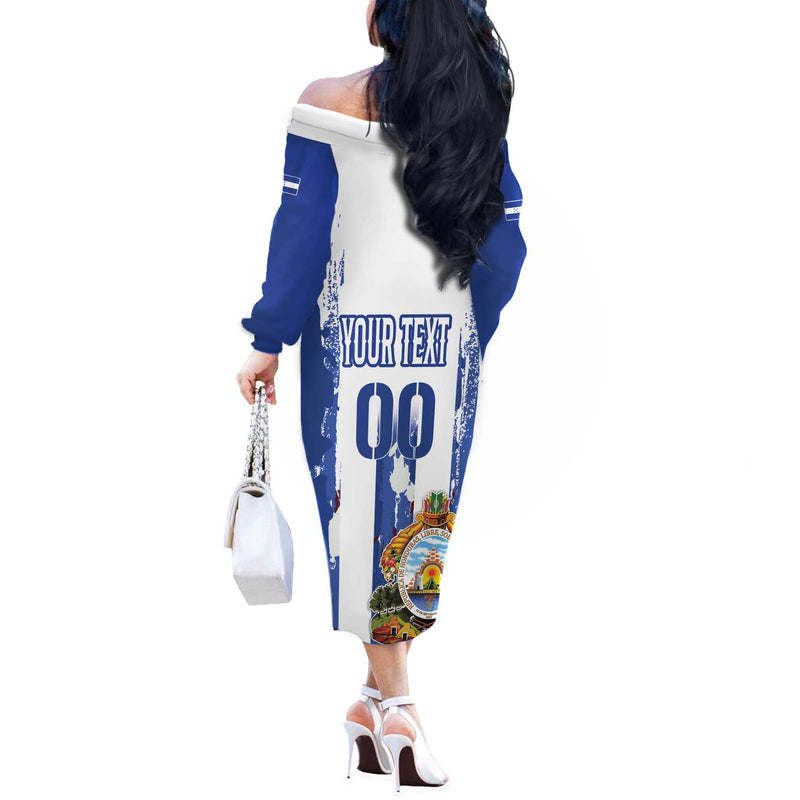 Custom Honduras Football Los Catrachos Grunge Style Off The Shoulder Long Sleeve Dress