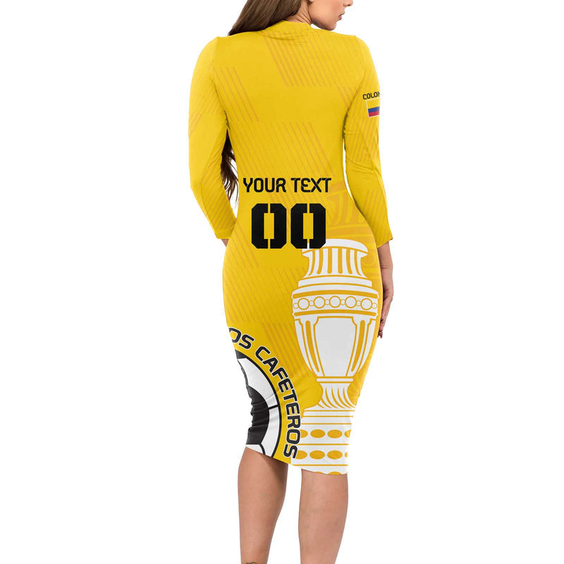 Custom Colombia Football Go Champions Long Sleeve Bodycon Dress