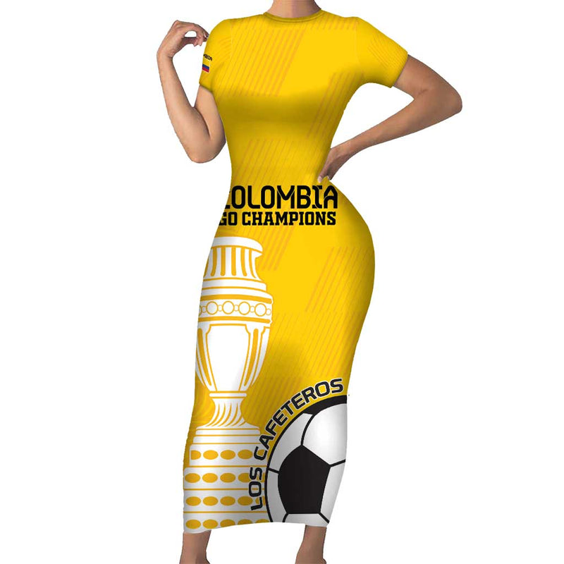 Custom Colombia Football Go Champions Short Sleeve Bodycon Dress