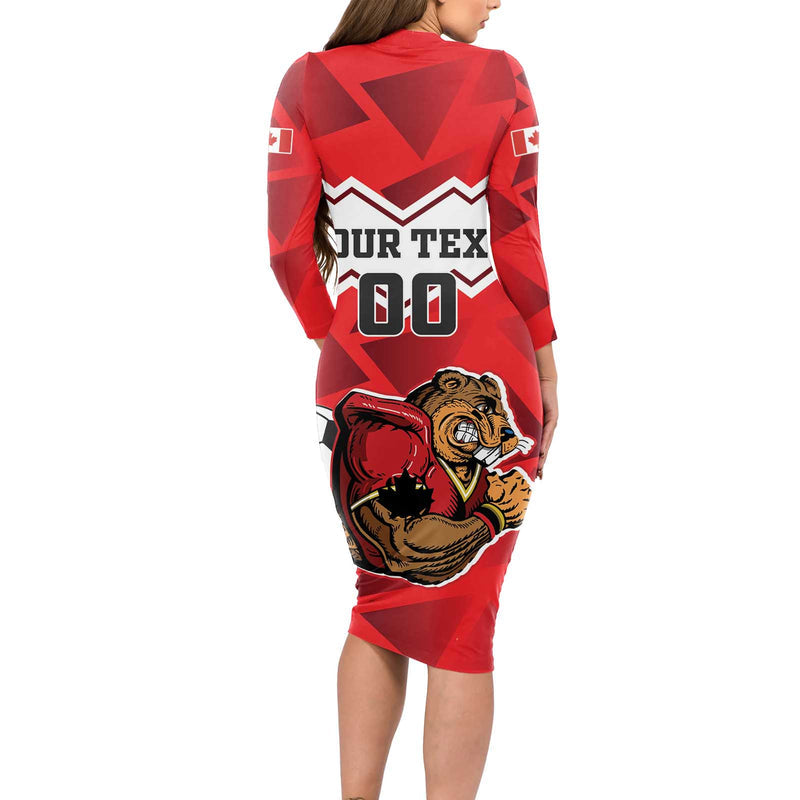 Custom Canada Football Beavers Mascot Long Sleeve Bodycon Dress