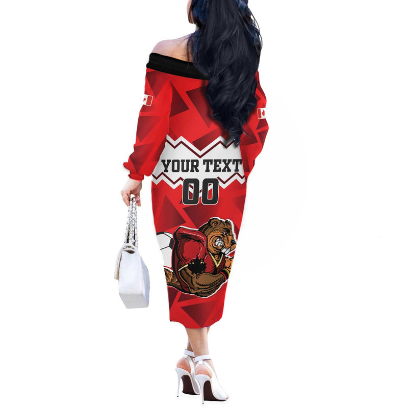 Custom Canada Football Beavers Mascot Off The Shoulder Long Sleeve Dress
