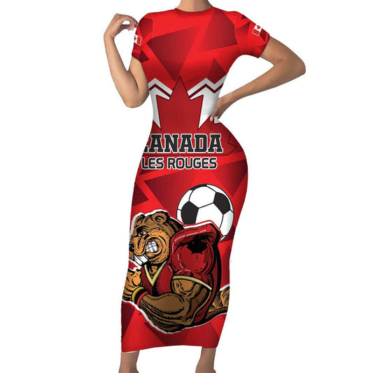 Custom Canada Football Beavers Mascot Short Sleeve Bodycon Dress