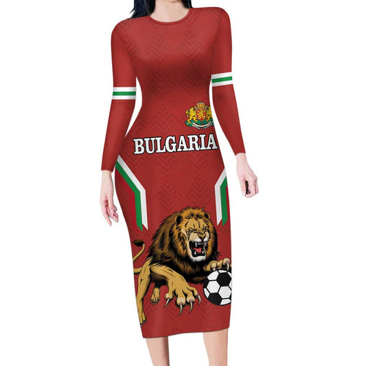 Custom Bulgaria Football The Lions Come Champions Red Version Long Sleeve Bodycon Dress