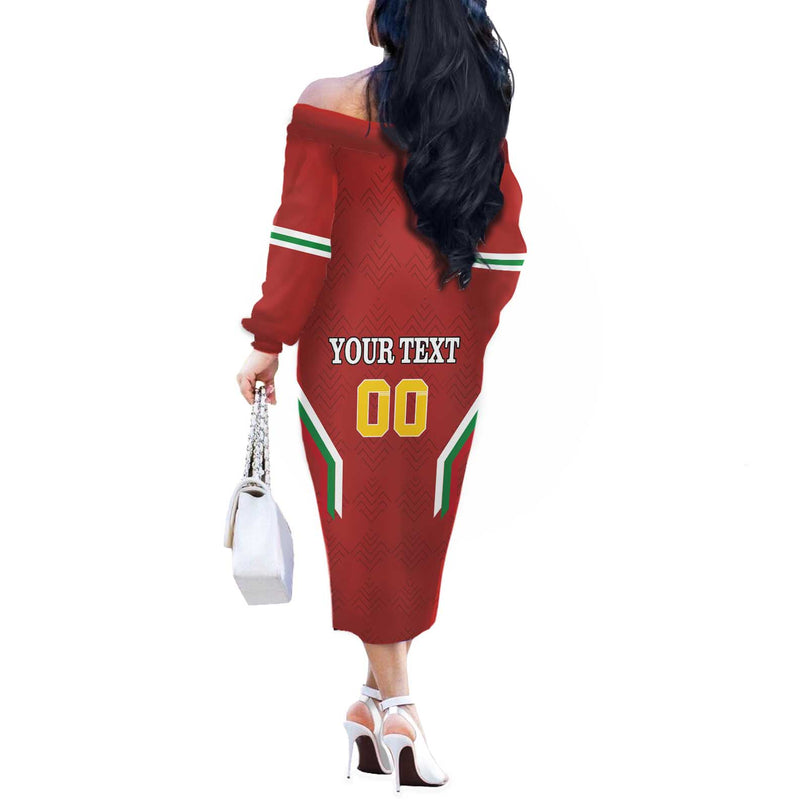 Custom Bulgaria Football The Lions Come Champions Red Version Off The Shoulder Long Sleeve Dress